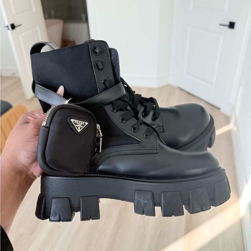 Prada Black Chunky Boots with Pouch